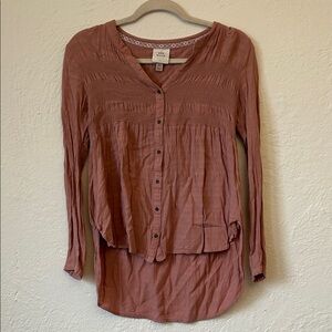 Knox Rose Dusty Rose Button-Down Smocked Blouse